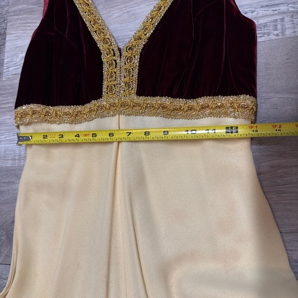 Vintage 70s Palazzo Jumpsuit Velvet Bodice Gold Trim Wide Leg Disco Boho Glam - Picture 4 of 16